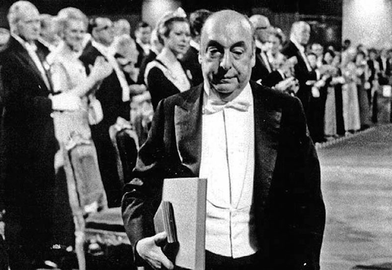 neruda walking to the podium to deliver his Nobel lecture
