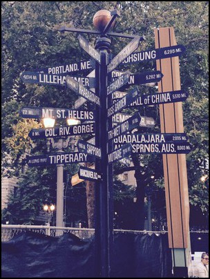 Distance Signpost in Portland's Pioneer Square